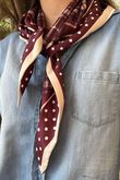 Plaid & Polka Border Triangle Silk Neckerchief Burgundy